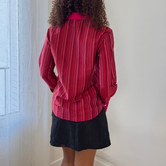 Vintage Italian fuchsia striped silk blouse (Medium) - Picture 2 of 7